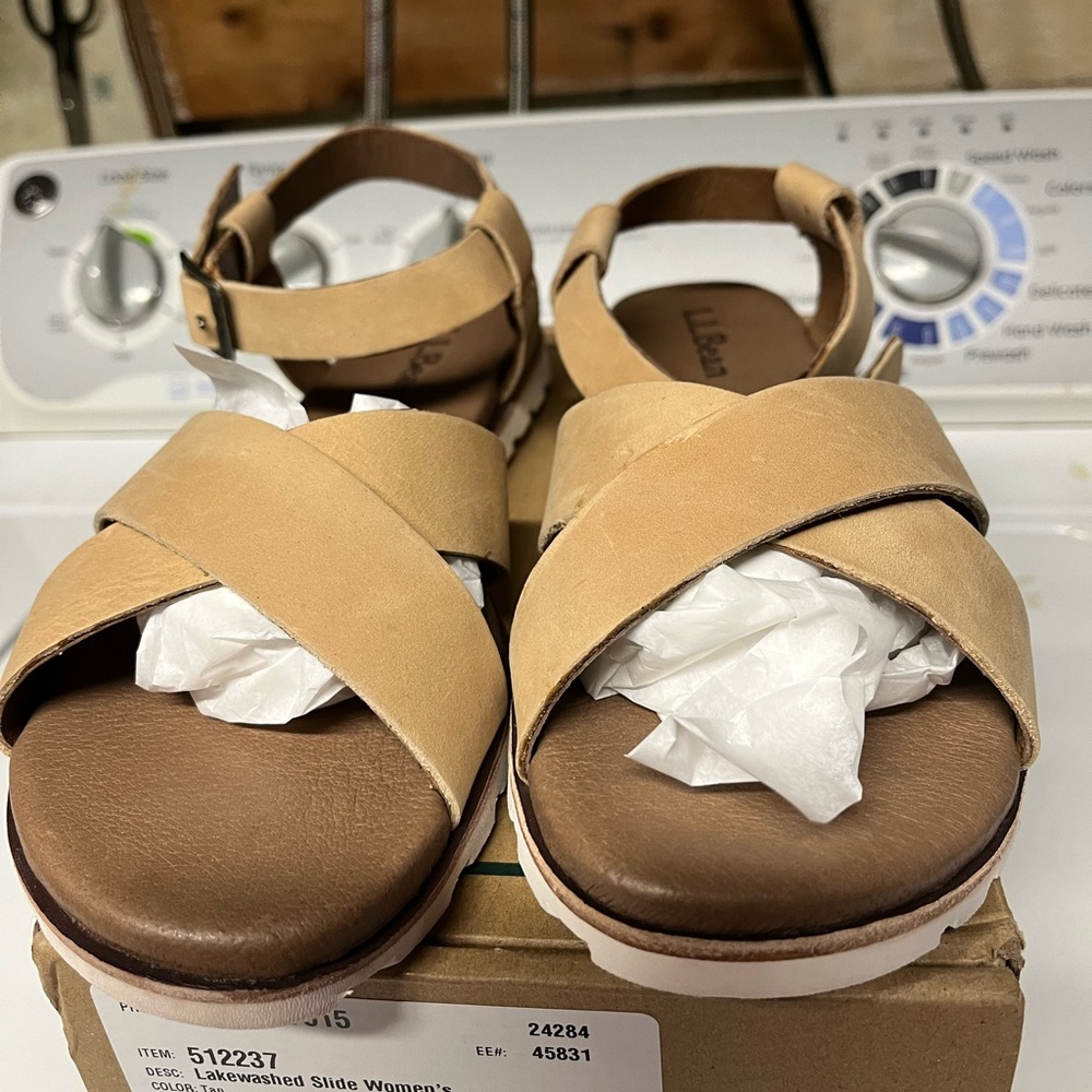 L.L. Bean Tan Sandals with Cross-Strap Design